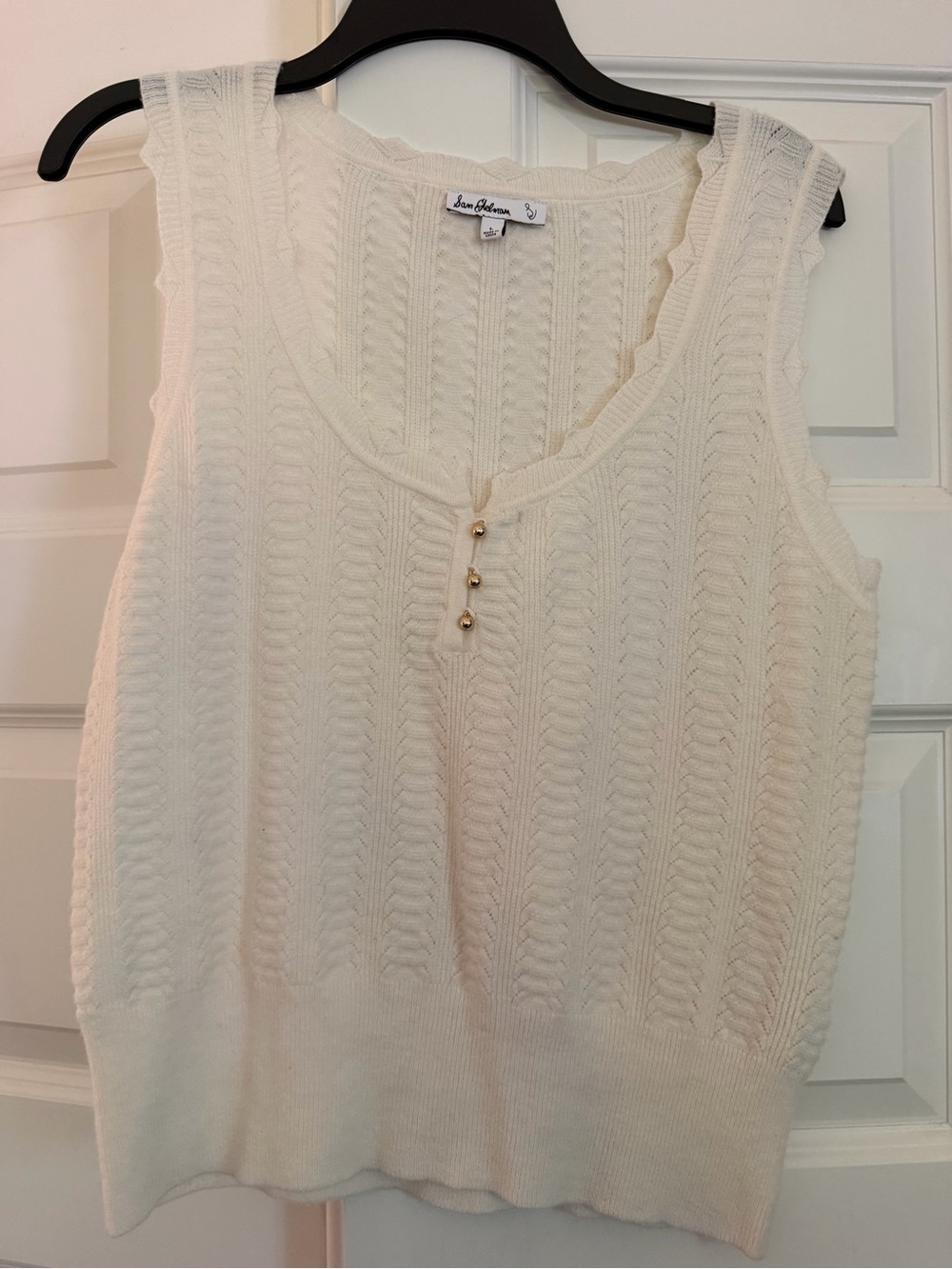 Sam Edelman Cream Cable Knit Sleeveless Tank with Button Placket